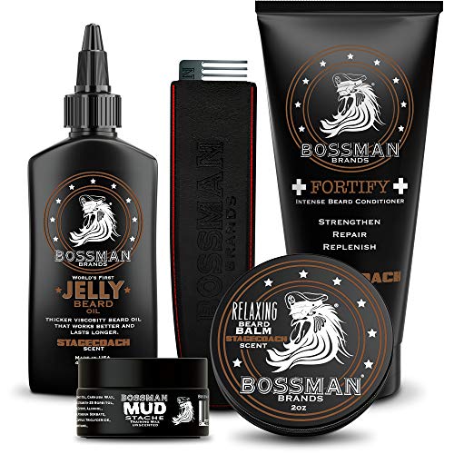 Bossman Complete Beard Kit - Men's Beard Oil Jelly, Fortify Shower Conditioner, Balm, Mustache Wax And Comb - Beard Softener, Growth, Care And Grooming Products Kit (Stagecoach) #TOP9