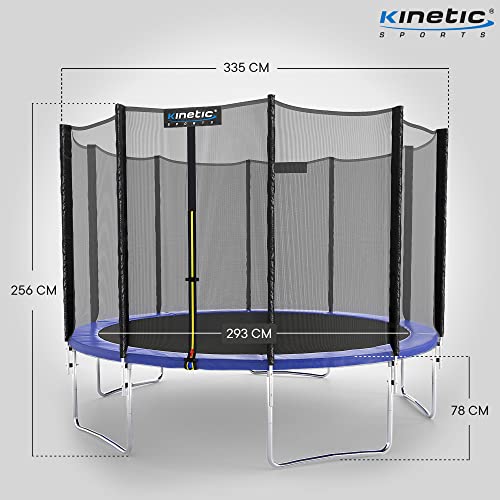 Foto von KINETIC SPORTS Trampolin Outdoor Ø 335 cm Blau | TÜV Rheinland GS-geprüft | Sicherheitsnetz, Randabdeckung | UV-beständig | Kindertrampolin Gartentrampolin Set