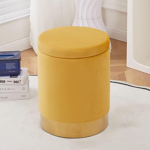 UDeuxff Velvet 23Qt Storage Ottoman Multipurpose Footrest Stool with Metal Base Modern Round Vanity Stool Chair Ottoman Foot Stools Support 260lbs Padded Seat for Living Room & Bedroom (Ginger) - Ginger