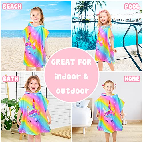 Bath-Beach-Pool-Towel-with-Hood-for-Kids-Girls-Hooded-Towels-Swim-Poncho-Towel-Cover-ups-for-3-8-Years-with-Drawstring-Bag-Super-Absorbent-24-in-x24-in-Rainbow-Unicorn