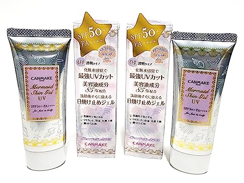 CANMAKE Tokyo Mermaid Skin Gel Sunscreen UV SPF50# 01 Clear - Non-Greasy, Lightweight Sun Protection with a Dewy Finish, Size 40g (Pack Of 2)