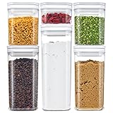 DuraHome FLiPLOCK Airtight Food Storage Containers 6 Piece Set - BPA Free Durable Clear Acrylic Container with Innovative Air Tight Handle Lid for Dry Goods Pantry Organization (Rectanlge)