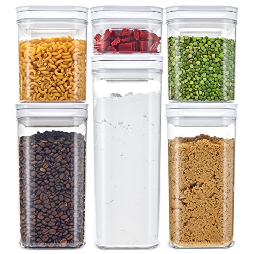 DuraHome FLiPLOCK Airtight Food Storage Containers 6 Piece Set - BPA Free Durable Clear Acrylic Container with Innovative Air Tight Handle Lid for Dry Goods Pantry Organization (Rectanlge)
