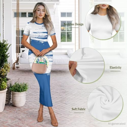 Image of Womens Short Sleeve Jamaican Flag Midi Bodycon Dress