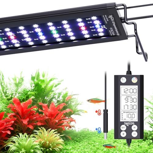 SEAOURA Aquarium LED Light with Thermometer, 48-54in Full Spectrum Lights for Fish Tank, 24/7 Programmable with Power Off Memory, WRGB Custom, 20 Level Dimmable Brightness for Freshwater Aquariums