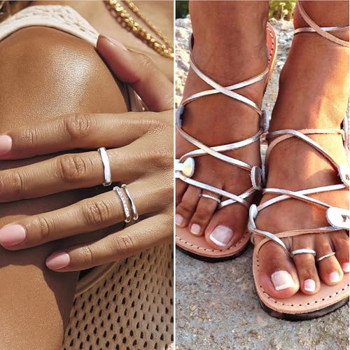 FASACCO Sterling Silver Toe Rings for Women - CZ Band Opal Rings, Adjustable, Summer Beach Open Toe Foot Jewelry3