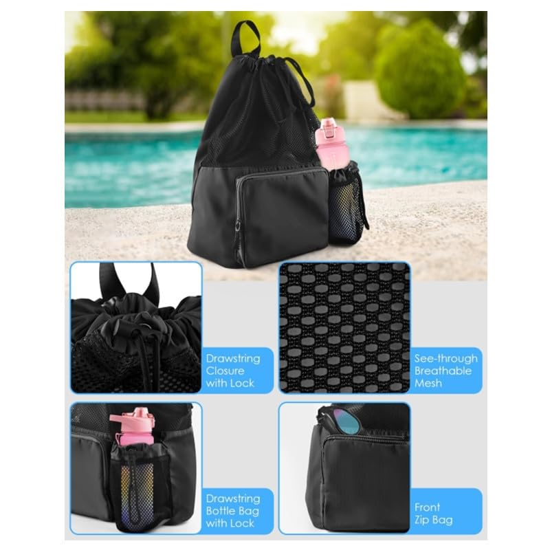Rucksack 1pcs Mesh Drawstring Große Kapazität Fitnessstudio Strand Reisetasche Polyester Outdoor Sports Rucksack-rosa-47x40cm