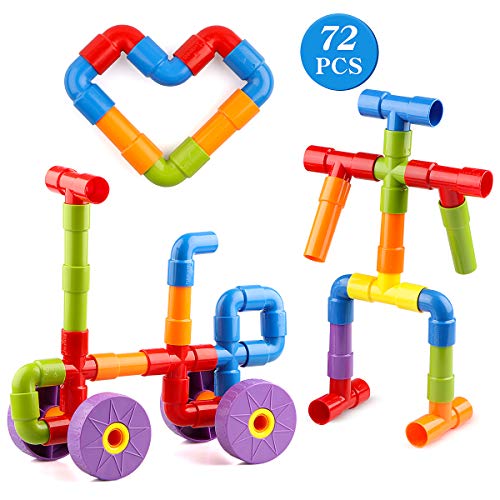 Joqutoys Stem Building Blocks Toy, 72 Pieces Creative Pipe Tube Sensory Toys, Construction Set Build Bicycle, Tank, Scootie, Motor Skills Endless Design Educational Learning Toys For Kids Aged 3+ #TOP3