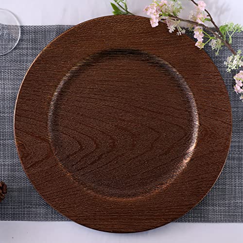 Jrhcgh 13" Round Faux Wooden Charger Plate, Antique Plastic Plate Bulk Wedding,Charger & Service For Dinner Plates,Elegant Decor Place Set Of 6 (3312-03C) #TOP1