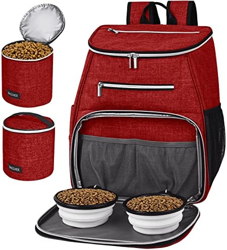 BAGLHER 丨Dog Travel Bag Backpack,Airline Approved Pet Supplies Backpack,Dog Travel Backpack with 2 Silicone Collapsible Bowls and 2 Food Baskets Red