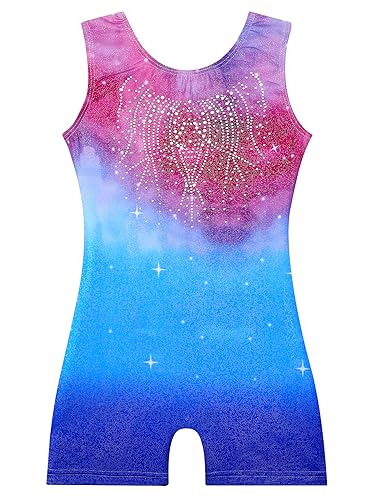 Image of EQSJIU Gymnastics Leotards for Girls Kids Rainbow Mosaic Mermaid Butterfly Stars Leopard Galaxy Tie Dye Cosmos Leopard