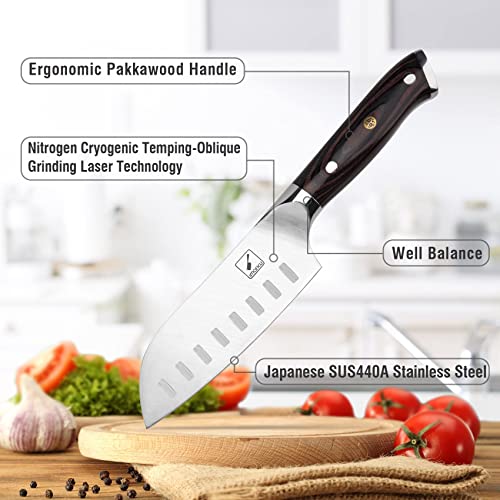 Imarku Santoku Knife Chef Knife 5 Inch Ultra Sharp Asian Knife Japanese Chef Knife - Japanese Sus440A Stainless Steel - Ergonomic Pakkawood Handle, Best Choice For Home Kitchen #TOP1