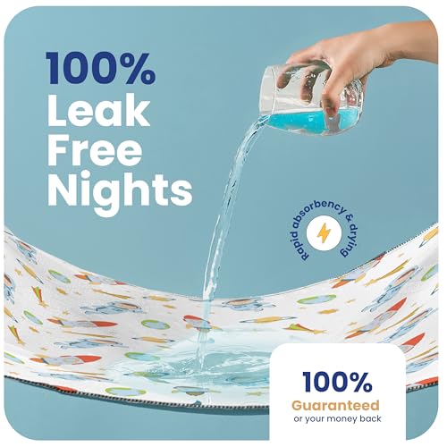 Image of IMPROVIA Pee Pads for Kids - Bed wetting Pads for Kids Potty Training Bed mats for Toddlers Waterproof Reuseable Washable Absorbent, Non Slip - Space Design - Twin Size 34 inchx36