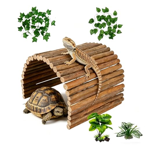 Bearded Dragon Tank Accessories Reptile Hide Bearded Dragon Hide Wooden Bridge Tortoise Habitat Accessories Basking Platform Hideout for Tortoise Snake Ball Python Lizard Crested Gecko(19.7 x 8.8)