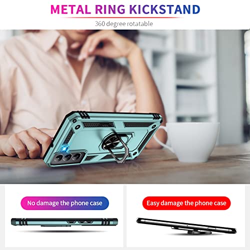 Image of Vaki for Samsung Galaxy S22 5G Case with Built in Screen Protector Military Grade Hard Rugged Cover Heavy Duty Armor Galaxy S22 Phone Cases with Metal Ring Kickstand Shockproof Green