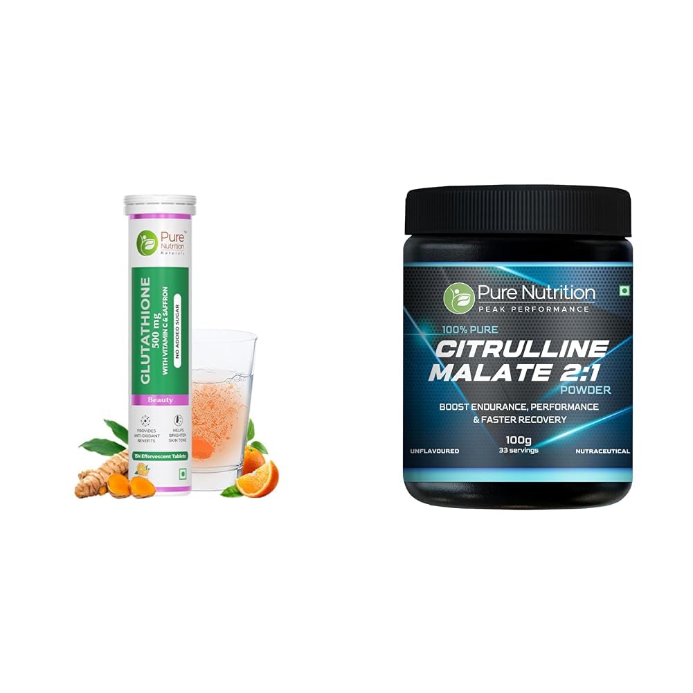 Pure Nutrition L-Glutathione 500mg 15 Effervescent Tablets for Men & Women  | With Vitamin C & Saff