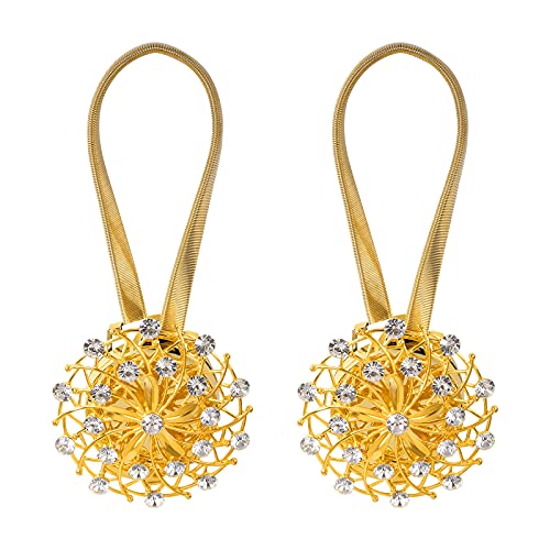 Nekeis, Gold Magnetic Curtain Tiebacks2 Pack Sparkle Crystal Flower Curtain Clips Buckle No Drilling Magnetic Window Drapery Decorative With Stretchable Wire Rope For Home Office Decoration #TOP1