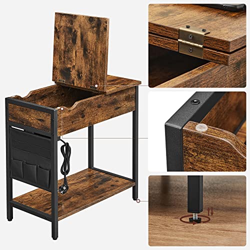 Miniatura 7 de Vasagle Mesa Auxiliar Con Multienchufe, Mesa Lateral Estrecha Con Puertos Usb, Sacos, Mesita De Noche, Para Salón, Dormitorio, Marrón Rústico Y Negro Let311b01