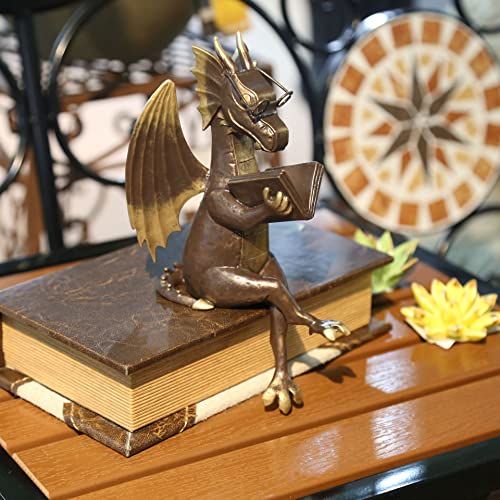 Estatua Dragón Lectura Imitación Bronce Antiguo miniatura 2