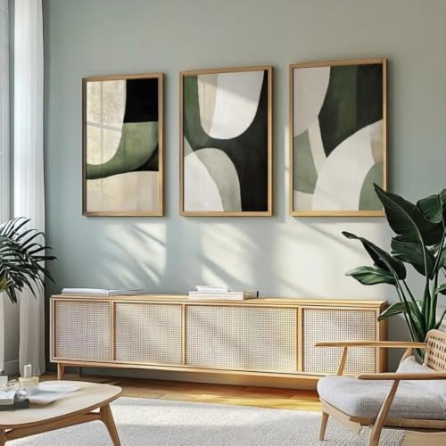Peintures abstraites sur toile beige et vert olive impressions d'art géométrique haut de gamme
