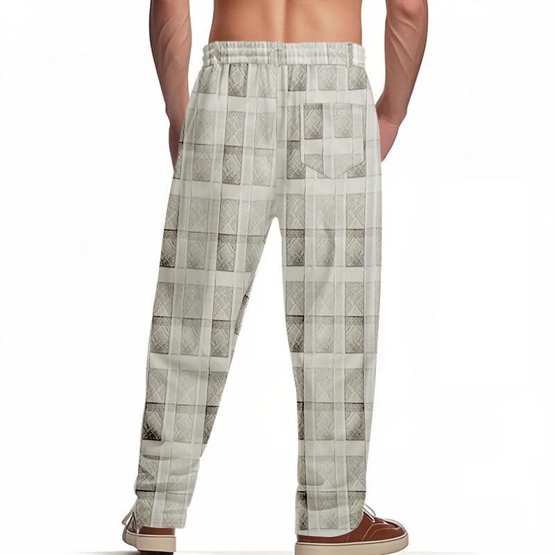 Men's Plaid Pants Slim Fit Casual Checkered Trousers Lightweight Elastic Waist Stripes Pants with Pockets4