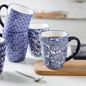 Selamica 16 oz Porcelain Coffee Mugs Set, Ceramic Tea Cup with Handle, dishwasher, oven, microwave safe, Pack of 6, Vintage Blue Selamica 16 oz Porcelain Coffee Mugs Set Ceramic Tea Cup with Handle dishwasher oven microwave safe Pack of 6 Vintage Blue