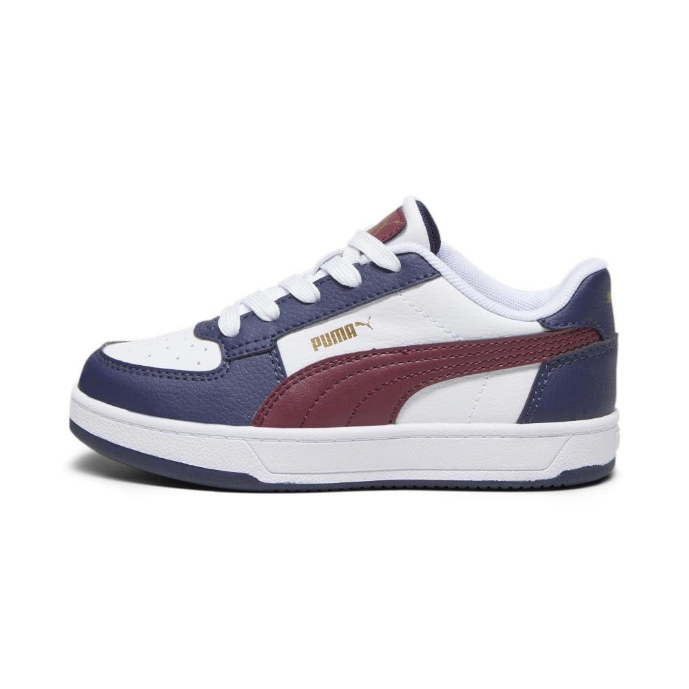 PUMA Caven Sneaker, White-Dark Jasper Navy-Gold, 2 US Unisex Little Kid