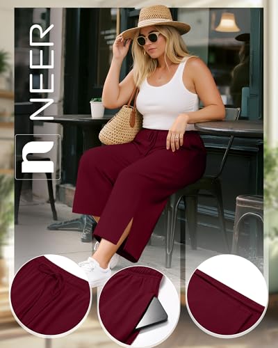 Neer 3 Pack Women's Plus Size Capris, Drawstring Cropped Wide Leg Pants Lounge Athletic Yoga Sweatpant with Pocket4