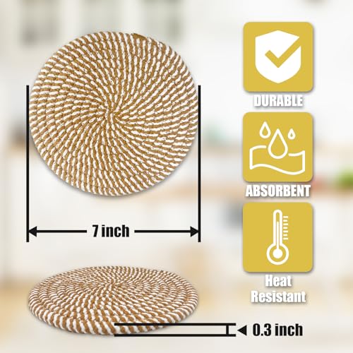 Image of Trivets for Hot Dishes, Hot Pads for Kitchen, 7'' Trivets for Hot Pots and Pans, Pot Holders for Kitchen, Pot Holders Heat Resistant 4-Pcs, Kitchen Essentials for New Home (Brown)