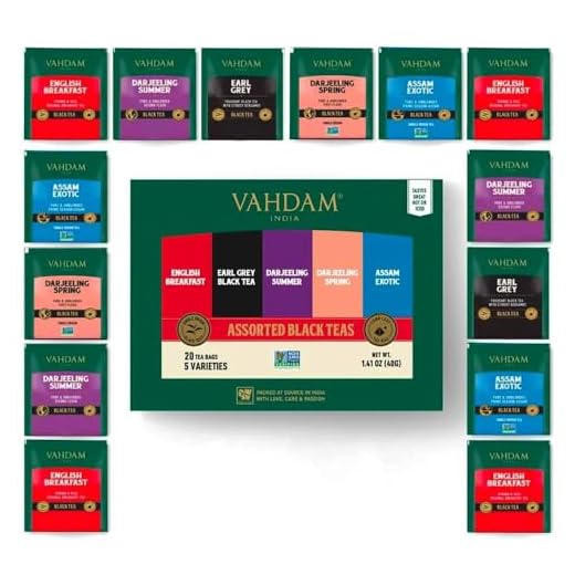 Vahdam, Black Tea Sampler, 5 Teas - Tea Variety Pack | Assorted Black Tea Bags | English Breakfast, Darjeeling, Assam, Earl Grey Tea Bags | 20 Count | Finest Tea Gift Set & Tea Gift For Tea Lovers