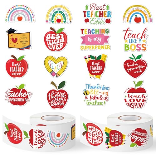 Image of Teacher Appreciation Week Stickers - 1000 Pcs Happy Teachers' Day Waterproof Vinyl Reusable Laptop Stickers Coloring Book Scrapbook Water Bottle Page Activity Pad Party Favors Kids Skateboard