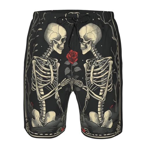 Men's Quick Dry Swim Shorts Skeletons Red Rose Tarot Gothic Love Vintage Beach Trunks with Pockets3