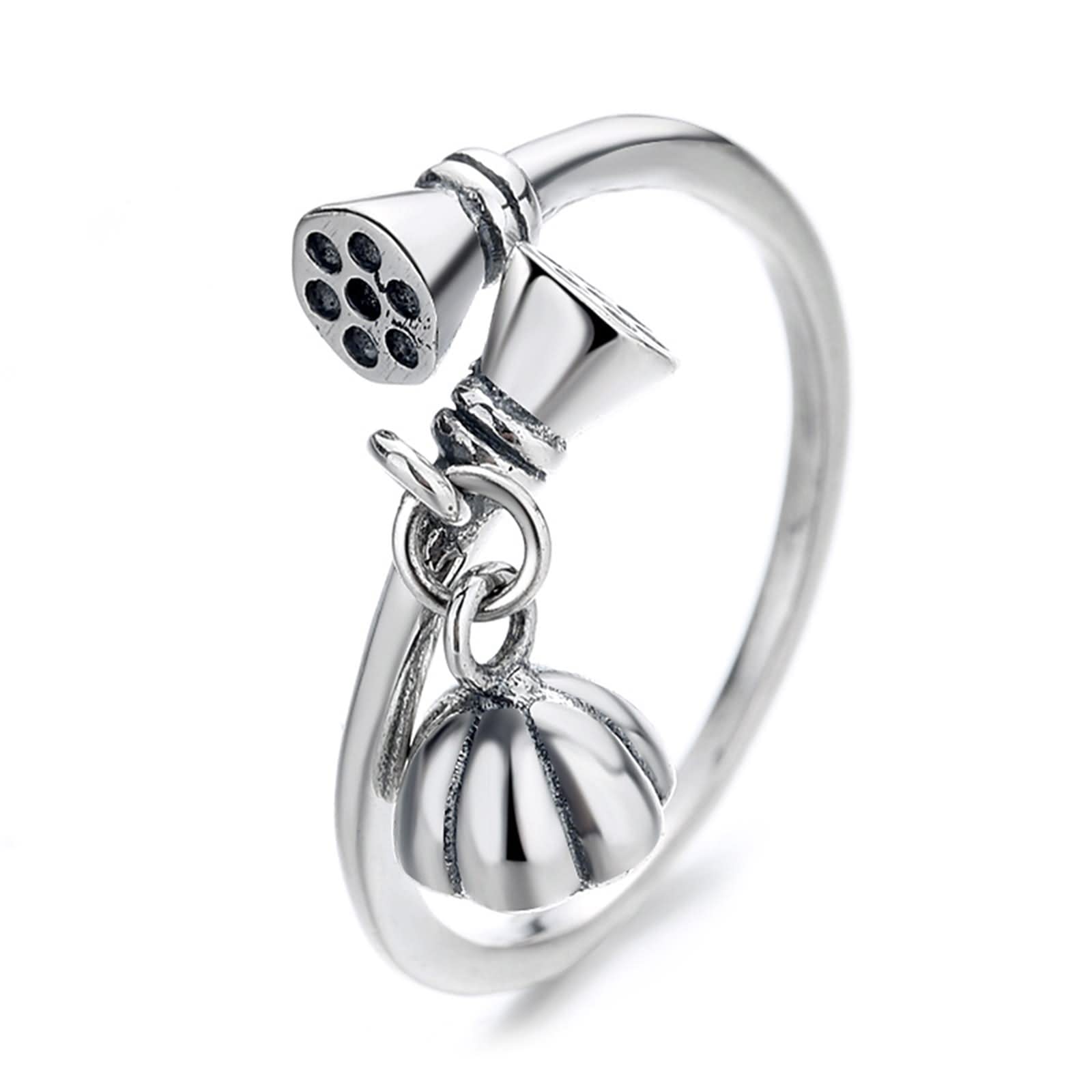 WXKAGF Anillos de Plata de Ley, Anillos de Estilo Chino Vintage con Forma de Loto, tamaño Ajustable para cumpleaños