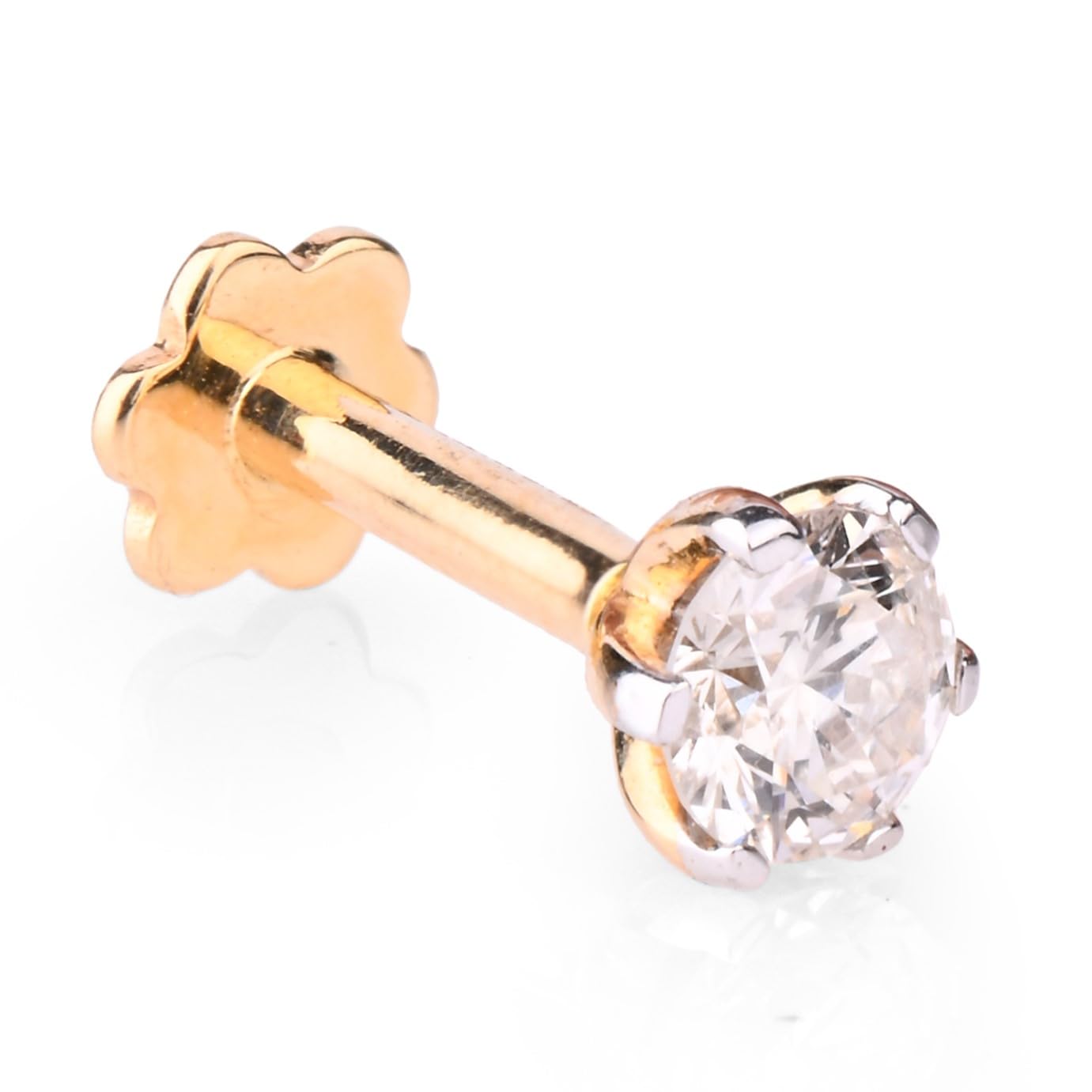Real Diamond 14k Yellow Gold Nose Stud Lip Labret Monroe Pin with Internally Threaded Screw Post