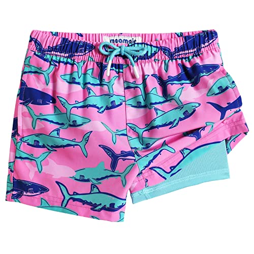 maamgic Boys Swim Trunks with Compression Liner Toddler Stretch Swim Shorts Quick Dry Swimming Trunks Boxer Brief 2 in 1 Beach Shorts Pink Blue Shark 8