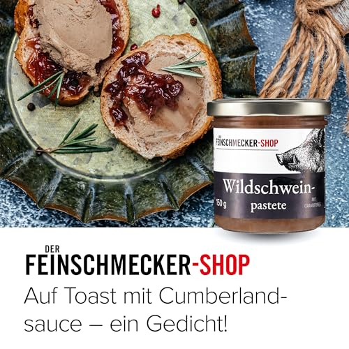 Der Feinschmecker Wildschweinpastete Cranberrys 150g I Hochwertiges Wildschweinfleisch I Mit Madeira & Sahne verfeinert