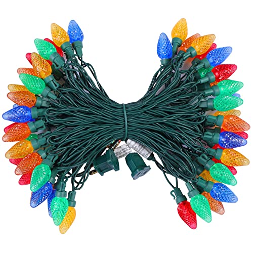 DEWENWILS C9 Christmas Lights Outdoor, 33.3ft 50LED Christmas Tree Lights, Waterproof, Big Christmas Lights, Extendable for Wedding Party Christmas Decoration, Green Wire, Red & Green, UL Li