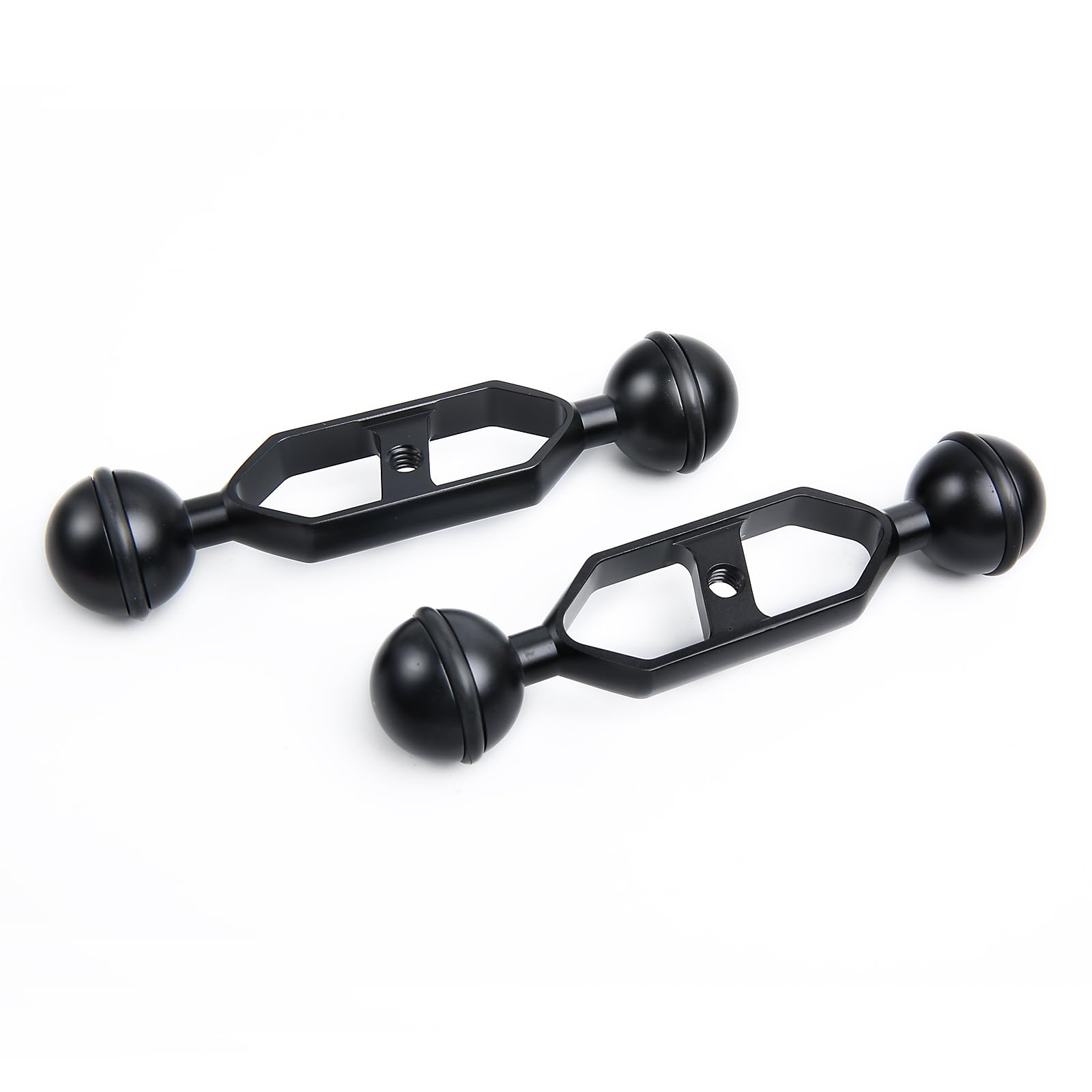 Black 5" Underwater Aluminum Alloy Extension Arm (2-Pack) - Dual Ball System with 1" Head Connector, Waterproof &amp; Rustproof for Diving Camera Tray/Strobe/Video Light, Scuba Photography Gear