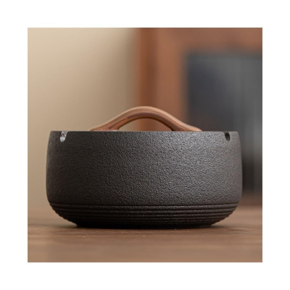 Cendrier en céramique noir de table avec couvercle pour bureau