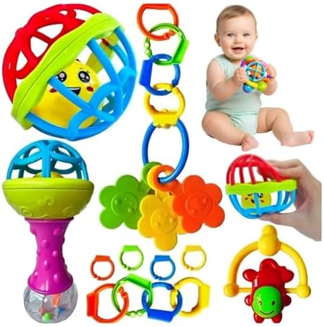 Kit Chocalhos e Mordedores para Bebê 8 Peças, Brinquedo Sensorial...