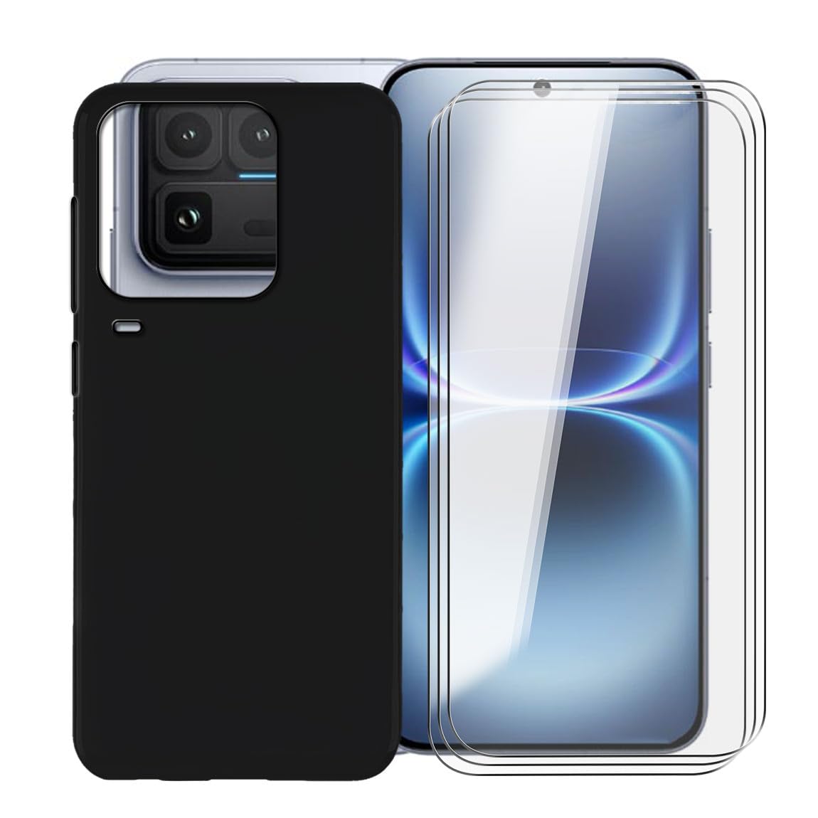 for Vivo iQOO 15 Ultra (6.85") Case, with [ 3 x Screen Protector Tempered Glass Film], Black Soft Silicone Cover Shockproof Bumper Protection Case for - Black