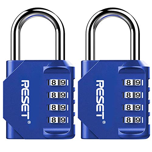 RESET-060 4-Digit Padlocks, 31mm Shackle Clearance, Blue, 2-Pack