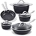 Topfset 10-teilig, Induktions töpfe set mit Deckel, antihaft-beschichtete Pfannen für alle Herdarten, PFOA-frei Kochtopf set, leichte Reinigung, schwarz