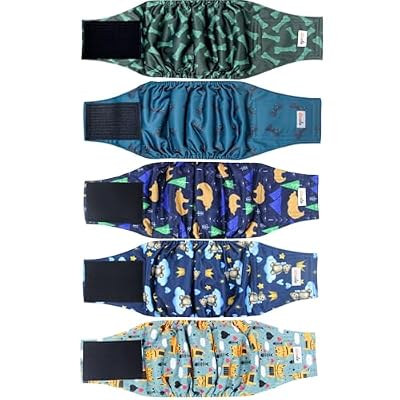 Grecle 5 Pack Dog Diapers Male, Premium Belly Bands for Male Dogs, High Absorbing Male Dog Pee Wraps for Doggie in Incontinence or Excitable Urination and Training S