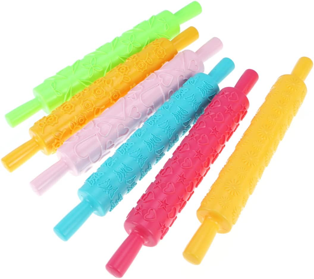 8pcs Multifunctional Plastic Rolling Pin with Embossing Patterns for Cake Decorating and Diy Baking Random Styles for Fondant and Sugarcraft Creations
