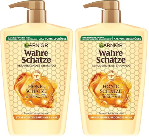 Garnier Wahre Schätze Reparierendes Shampoo Honig Schätze; XXL Format 1L, kräftigt und nährt strapaziertes und brüchiges Haar, 1000 ml (Packung mit 2)
