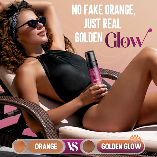 Image of Self Tanner Mousse Kit - 1-Hour Express Dark Bronze + 250mL XL w /Mitt & Strap | Plant 30% DHA for Long-Lasting Tan | No Orange Tones, Streak-Free & Odorless | Natural Sunless Glow （Dark）
