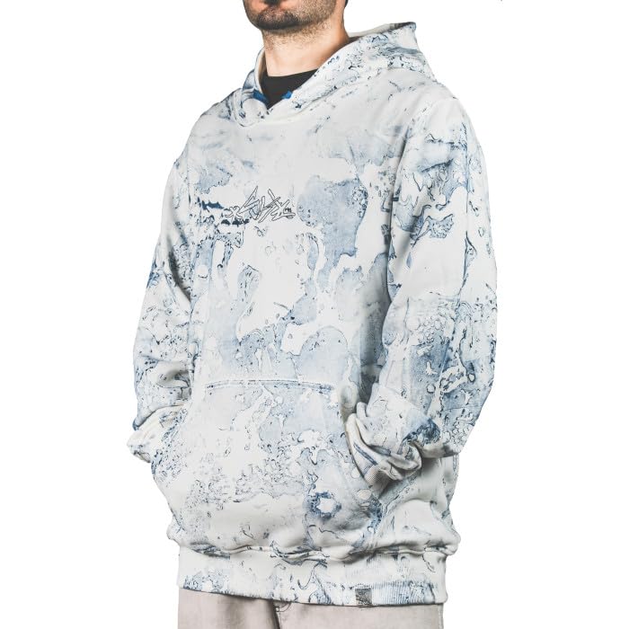 BlueSkin Felpa Uomo con Cappuccio | Stile Baggy | Skater | Hip Hop | Colore Bianca | Modello Nebula Variante off White Indaco