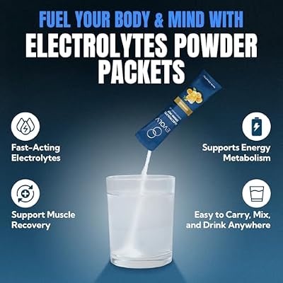 EVOLV Electrolytes Powder Packets Electrolyte Packets with Palatinose, Sodium & Minerals Instant Hydration Drink for Recovery, Non-GMO Hydration Sticks for On-The-Go Use (Pack of 20) - Lemonade