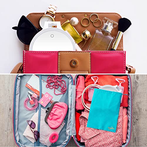 Foldable Double Sided Tabletop Mirror - Rechargeable Lighted Magnifying Mirror 10 X And 1X，3 Colors Light - Adjustable Foldable Handle For Makeup/Travel And Blackhead Removal. #TOP6